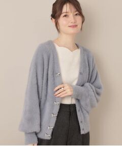 Couture Brooch / クチュールブローチ ニット・セーター | 【高見え・大人可愛い】ビジューリボン釦 前後2WAYフェザーカーディガントップス