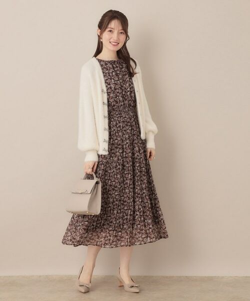 Couture Brooch / クチュールブローチ ニット・セーター | 【高見え・大人可愛い】ビジューリボン釦 前後2WAYフェザーカーディガントップス | 詳細1