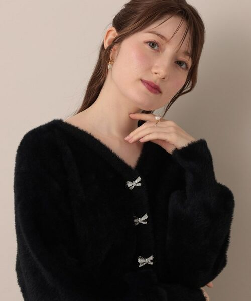 Couture Brooch / クチュールブローチ ニット・セーター | 【高見え・大人可愛い】ビジューリボン釦 前後2WAYフェザーカーディガントップス | 詳細14