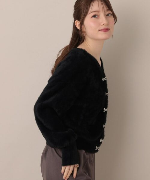 Couture Brooch / クチュールブローチ ニット・セーター | 【高見え・大人可愛い】ビジューリボン釦 前後2WAYフェザーカーディガントップス | 詳細15