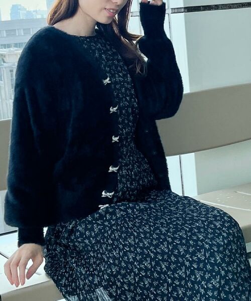 Couture Brooch / クチュールブローチ ニット・セーター | 【高見え・大人可愛い】ビジューリボン釦 前後2WAYフェザーカーディガントップス | 詳細20