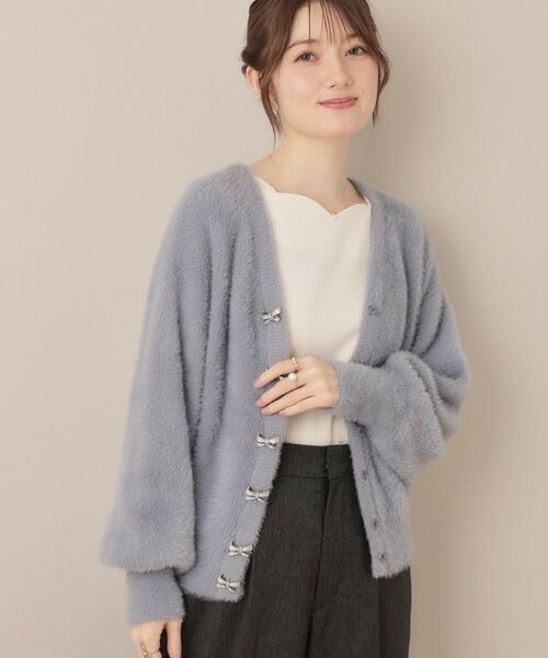 Couture Brooch / クチュールブローチ ニット・セーター | 【高見え・大人可愛い】ビジューリボン釦 前後2WAYフェザーカーディガントップス | 詳細24