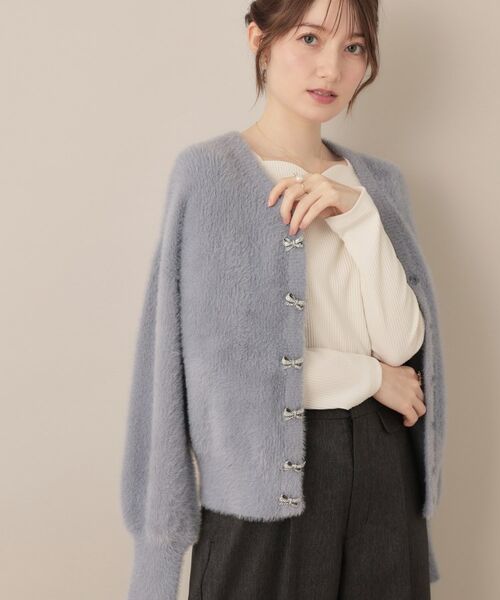 Couture Brooch / クチュールブローチ ニット・セーター | 【高見え・大人可愛い】ビジューリボン釦 前後2WAYフェザーカーディガントップス | 詳細25