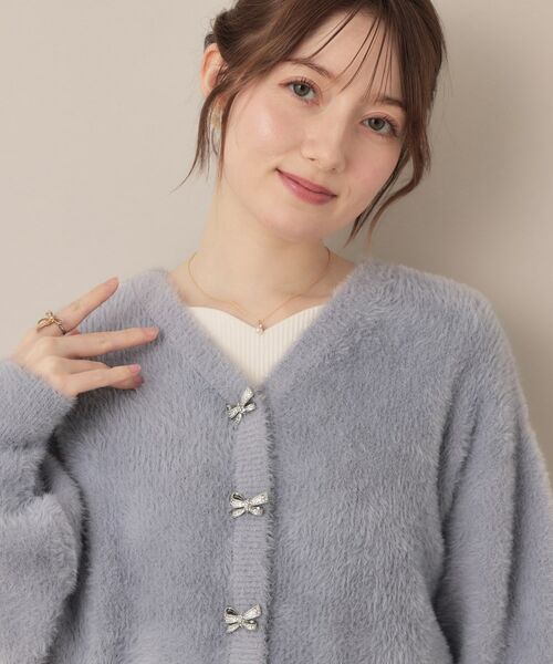 Couture Brooch / クチュールブローチ ニット・セーター | 【高見え・大人可愛い】ビジューリボン釦 前後2WAYフェザーカーディガントップス | 詳細27