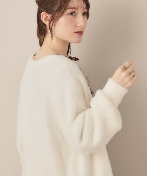 Couture Brooch / クチュールブローチ ニット・セーター | 【高見え・大人可愛い】ビジューリボン釦 前後2WAYフェザーカーディガントップス | 詳細6