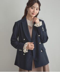 Couture Brooch / クチュールブローチ テーラードジャケット | 【高見え・きれいめ・通勤】レースカフス パール調釦テーラードジャケット