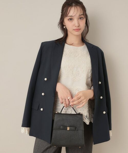 Couture Brooch / クチュールブローチ テーラードジャケット | 【高見え・きれいめ・通勤】レースカフス パール調釦テーラードジャケット | 詳細4