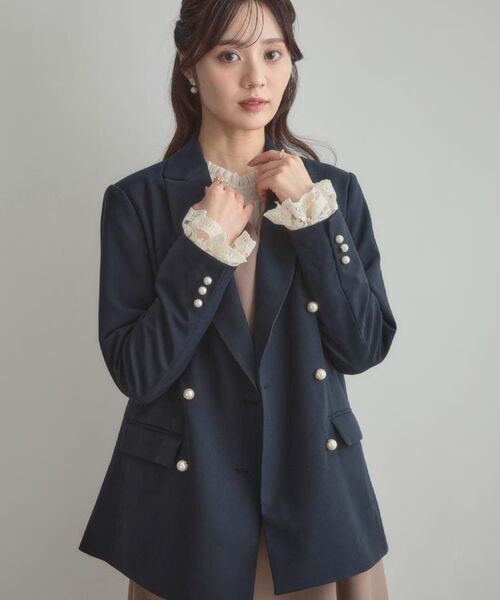 Couture Brooch / クチュールブローチ テーラードジャケット | 【高見え・きれいめ・通勤】レースカフス パール調釦テーラードジャケット | 詳細8