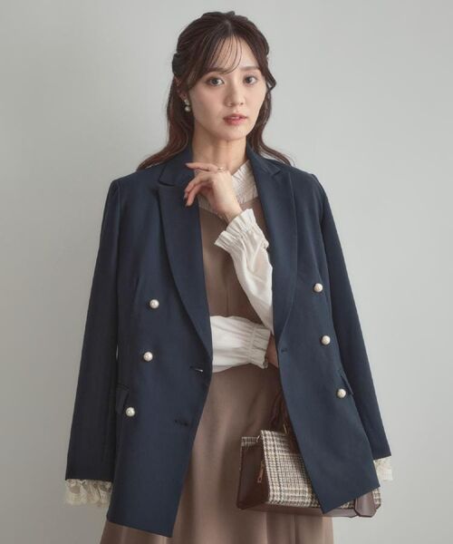 Couture Brooch / クチュールブローチ テーラードジャケット | 【高見え・きれいめ・通勤】レースカフス パール調釦テーラードジャケット | 詳細9