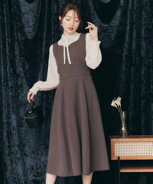 Couture Brooch / クチュールブローチ ロング・マキシ丈ワンピース | 【帯電防止・通勤】ハートネック フレアージャンスカ | 詳細11
