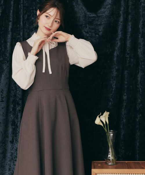Couture Brooch / クチュールブローチ ロング・マキシ丈ワンピース | 【帯電防止・通勤】ハートネック フレアージャンスカ | 詳細12