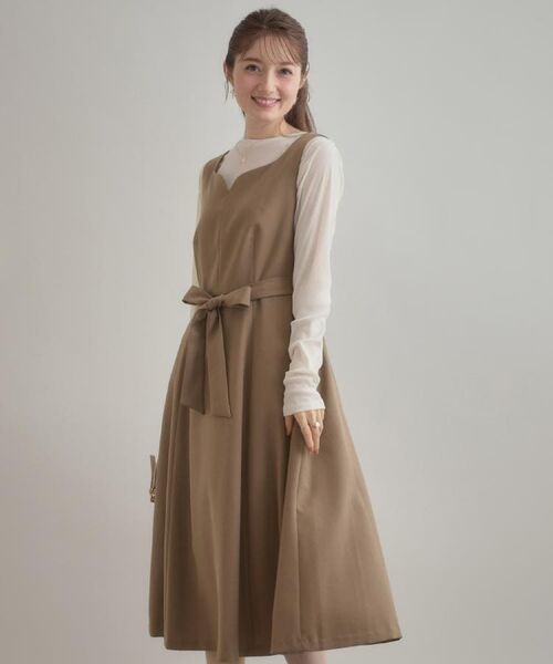 Couture Brooch / クチュールブローチ ロング・マキシ丈ワンピース | 【帯電防止・通勤】ハートネック フレアージャンスカ(モカブラウン(042))