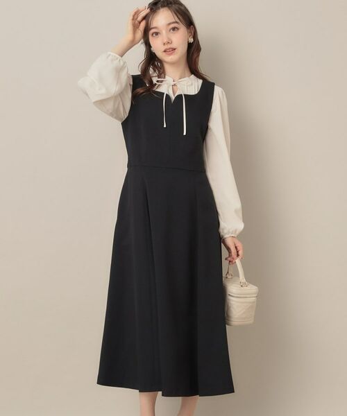 Couture Brooch / クチュールブローチ ロング・マキシ丈ワンピース | 【帯電防止・通勤】ハートネック フレアージャンスカ(ネイビー(094))