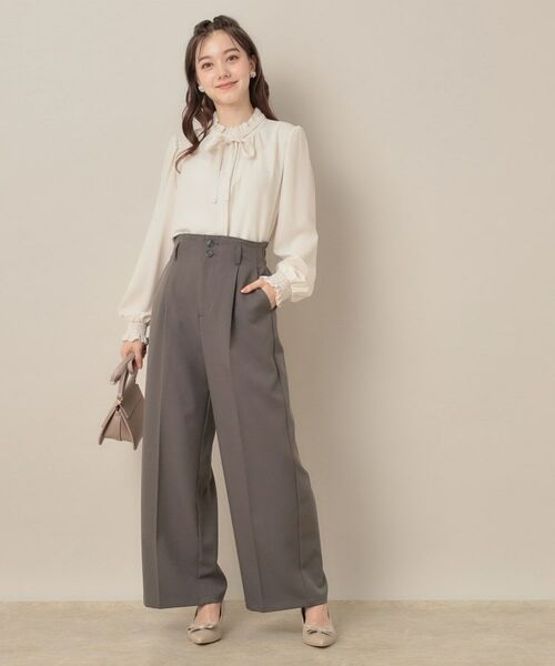 Couture Brooch / クチュールブローチ パンツ | 【帯電防止・通勤】ウエストリボン サスペンダー付きワイドパンツ | 詳細1