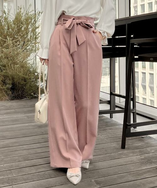 Couture Brooch / クチュールブローチ パンツ | 【帯電防止・通勤】ウエストリボン サスペンダー付きワイドパンツ | 詳細30