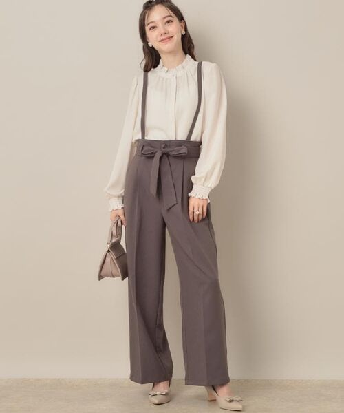 Couture Brooch / クチュールブローチ パンツ | 【帯電防止・通勤】ウエストリボン サスペンダー付きワイドパンツ | 詳細4