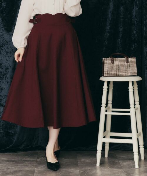 Couture Brooch / クチュールブローチ ロング・マキシ丈スカート | 【大人可愛い・通勤】スカラウエスト サイドベルト パネルスカート(ボルドー(064))