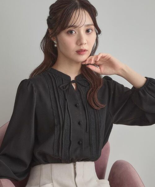 Couture Brooch/クチュールブローチ 【大人可愛い・通勤】ピンタックレースブラウス ブラック(019) 40(L) Couture Brooch/クチュールブローチ 【大人可愛い・通勤】ピンタックレースブラウス ブラック(019) 40(L)