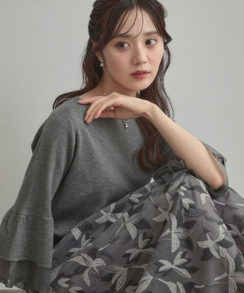 Couture Brooch / クチュールブローチ ニット・セーター | 【フェミニン・着映え・通勤】シアーフレアー袖ニットトップス | 詳細10