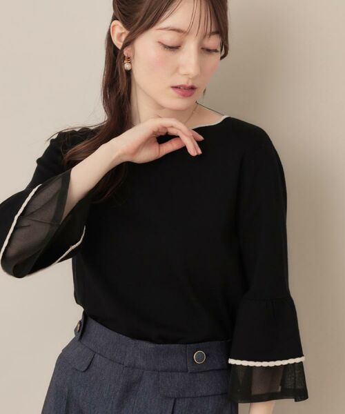 Couture Brooch / クチュールブローチ ニット・セーター | 【フェミニン・着映え・通勤】シアーフレアー袖ニットトップス | 詳細24