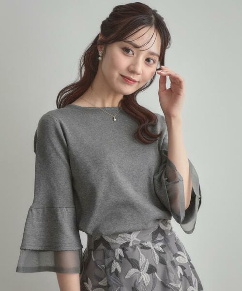 Couture Brooch / クチュールブローチ ニット・セーター | 【フェミニン・着映え・通勤】シアーフレアー袖ニットトップス | 詳細7