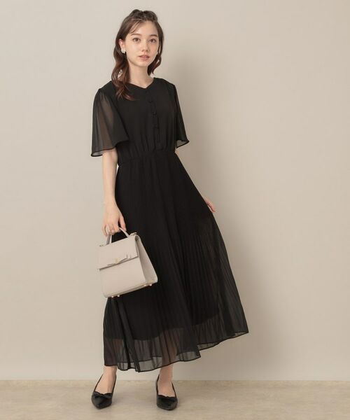 Couture Brooch / クチュールブローチ ロング・マキシ丈ワンピース | 【二の腕カバー・楽ちん・通勤】シフォンプリーツワンピース | 詳細1