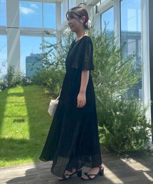 Couture Brooch / クチュールブローチ ロング・マキシ丈ワンピース | 【二の腕カバー・楽ちん・通勤】シフォンプリーツワンピース | 詳細12