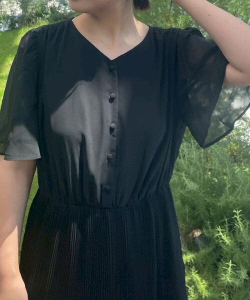 Couture Brooch / クチュールブローチ ロング・マキシ丈ワンピース | 【二の腕カバー・楽ちん・通勤】シフォンプリーツワンピース | 詳細14