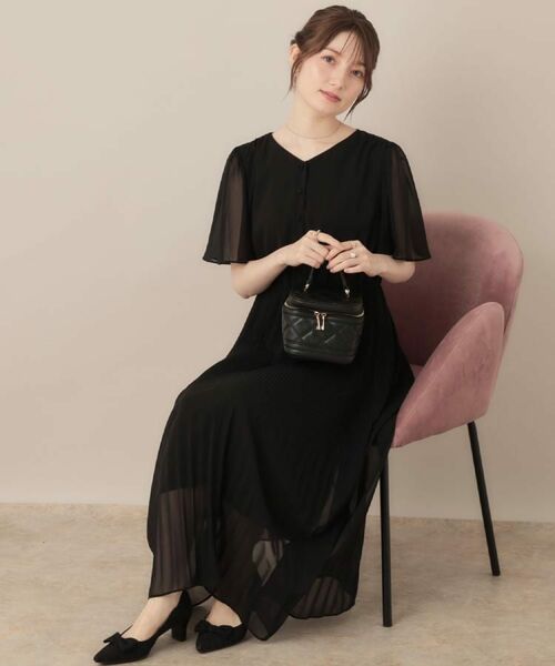 Couture Brooch / クチュールブローチ ロング・マキシ丈ワンピース | 【二の腕カバー・楽ちん・通勤】シフォンプリーツワンピース | 詳細9