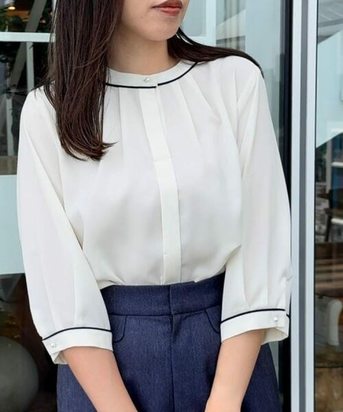 Couture Brooch / クチュールブローチ シャツ・ブラウス | 【6分袖・通勤】配色ジョーゼットブラウス | 詳細10