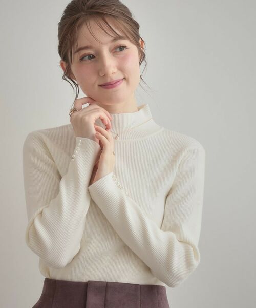 Couture Brooch / クチュールブローチ ニット・セーター | 【多機能・フェミニン】パール調リブニット | 詳細4