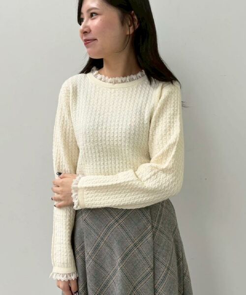 Couture Brooch / クチュールブローチ ニット・セーター | 【大人上品・着映え】ケーブルレース バックリボンニット | 詳細10