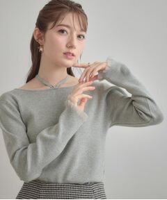 Couture Brooch / クチュールブローチ ニット・セーター | 【大人可愛い・リボン取り外し可】前後2WAYラメリブ シアープチフリルニット