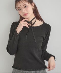 Couture Brooch / クチュールブローチ ニット・セーター | 【大人可愛い・リボン取り外し可】前後2WAYラメリブ シアープチフリルニット