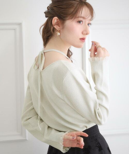 Couture Brooch / クチュールブローチ ニット・セーター | 【大人可愛い・リボン取り外し可】前後2WAYラメリブ シアープチフリルニット | 詳細10