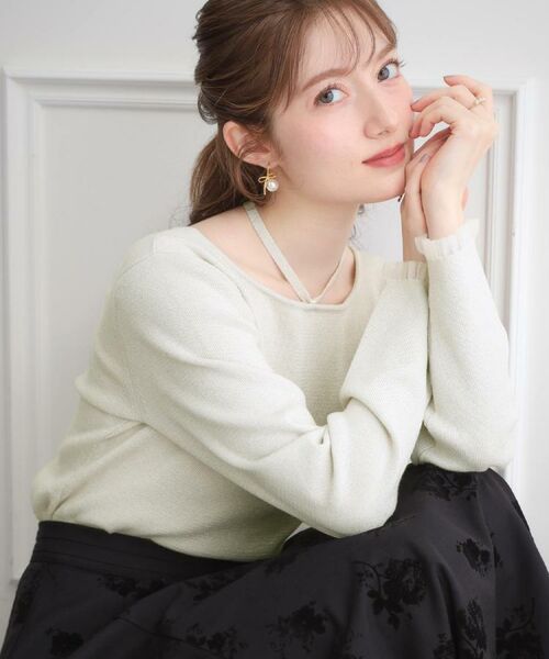 Couture Brooch / クチュールブローチ ニット・セーター | 【大人可愛い・リボン取り外し可】前後2WAYラメリブ シアープチフリルニット | 詳細11