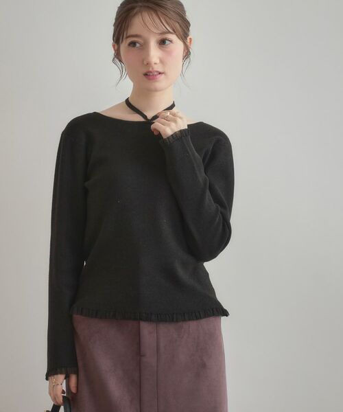 Couture Brooch / クチュールブローチ ニット・セーター | 【大人可愛い・リボン取り外し可】前後2WAYラメリブ シアープチフリルニット | 詳細18