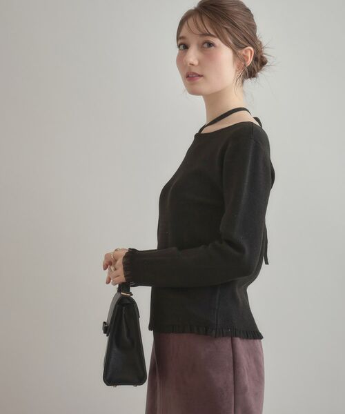 Couture Brooch / クチュールブローチ ニット・セーター | 【大人可愛い・リボン取り外し可】前後2WAYラメリブ シアープチフリルニット | 詳細19