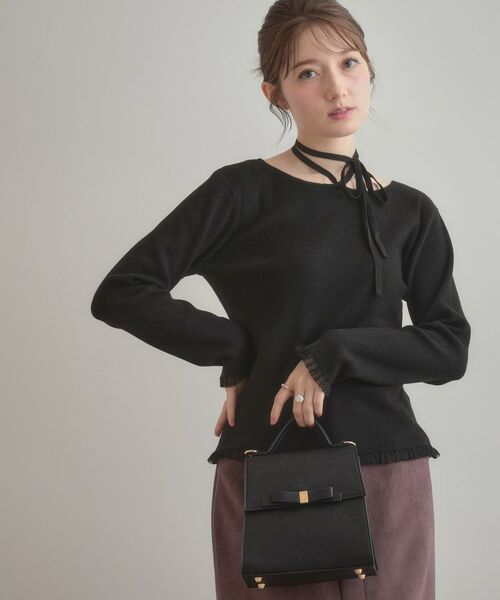 Couture Brooch / クチュールブローチ ニット・セーター | 【大人可愛い・リボン取り外し可】前後2WAYラメリブ シアープチフリルニット | 詳細21