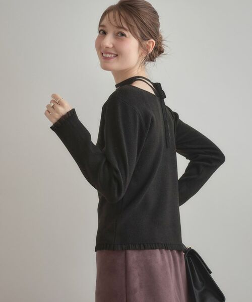 Couture Brooch / クチュールブローチ ニット・セーター | 【大人可愛い・リボン取り外し可】前後2WAYラメリブ シアープチフリルニット | 詳細22