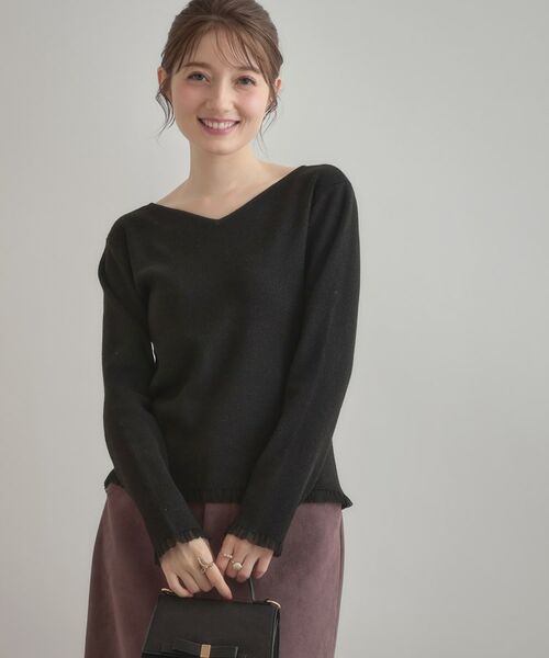 Couture Brooch / クチュールブローチ ニット・セーター | 【大人可愛い・リボン取り外し可】前後2WAYラメリブ シアープチフリルニット | 詳細23