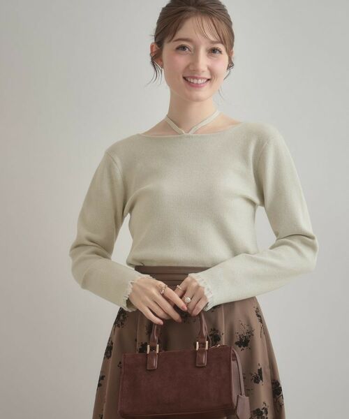 Couture Brooch / クチュールブローチ ニット・セーター | 【大人可愛い・リボン取り外し可】前後2WAYラメリブ シアープチフリルニット | 詳細3