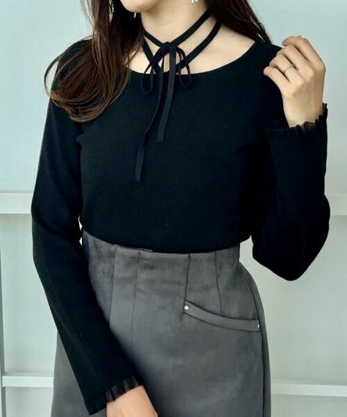 Couture Brooch / クチュールブローチ ニット・セーター | 【大人可愛い・リボン取り外し可】前後2WAYラメリブ シアープチフリルニット | 詳細30