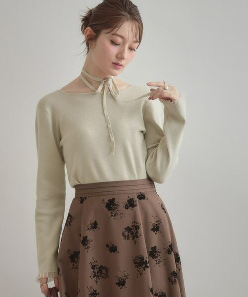 Couture Brooch / クチュールブローチ ニット・セーター | 【大人可愛い・リボン取り外し可】前後2WAYラメリブ シアープチフリルニット | 詳細6