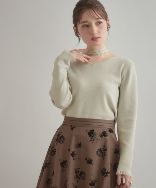 Couture Brooch / クチュールブローチ ニット・セーター | 【大人可愛い・リボン取り外し可】前後2WAYラメリブ シアープチフリルニット | 詳細7