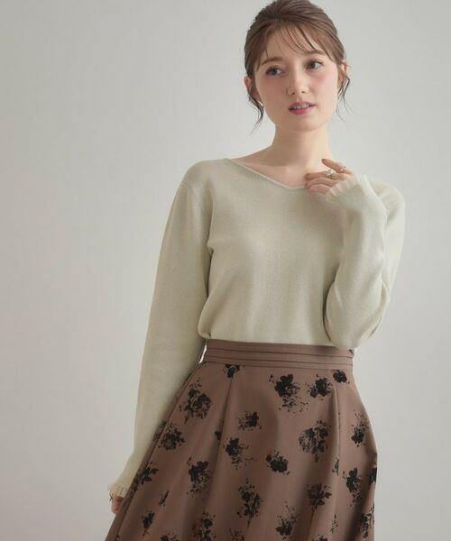 Couture Brooch / クチュールブローチ ニット・セーター | 【大人可愛い・リボン取り外し可】前後2WAYラメリブ シアープチフリルニット | 詳細8