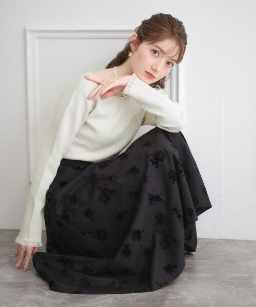 Couture Brooch / クチュールブローチ ニット・セーター | 【大人可愛い・リボン取り外し可】前後2WAYラメリブ シアープチフリルニット | 詳細9