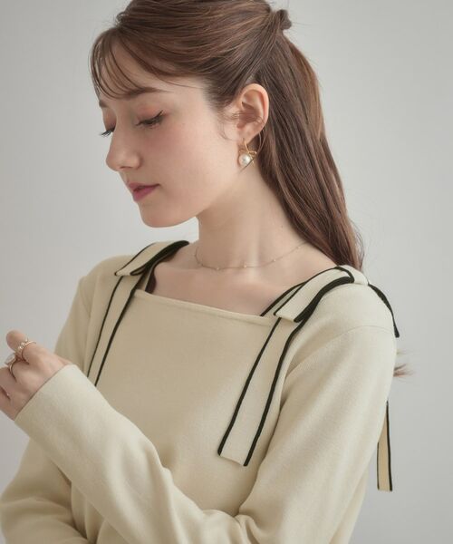 Couture Brooch / クチュールブローチ ニット・セーター | 【着映え・フェミニン・高見え】配色リボン総針ニットトップス | 詳細5