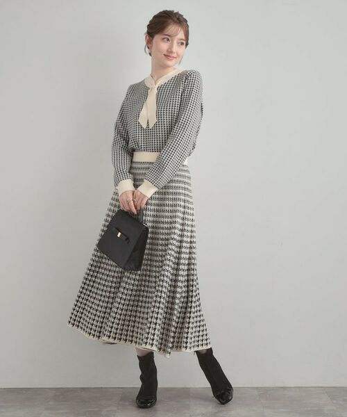 Couture Brooch / クチュールブローチ ニット・セーター | 【クラシカル・大人レディ】千鳥ジャカードパール調タイニットトップス | 詳細1