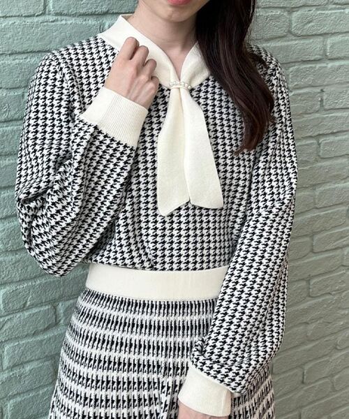 Couture Brooch / クチュールブローチ ニット・セーター | 【クラシカル・大人レディ】千鳥ジャカードパール調タイニットトップス | 詳細11